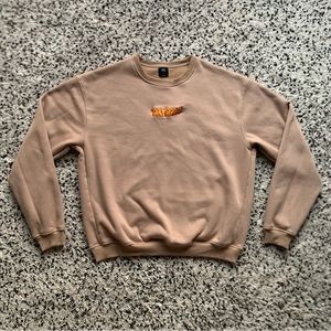 Oakfruitland Dr Mooon Strain Logo Spellout Tan Crew Baggy Sweatshirt Medium